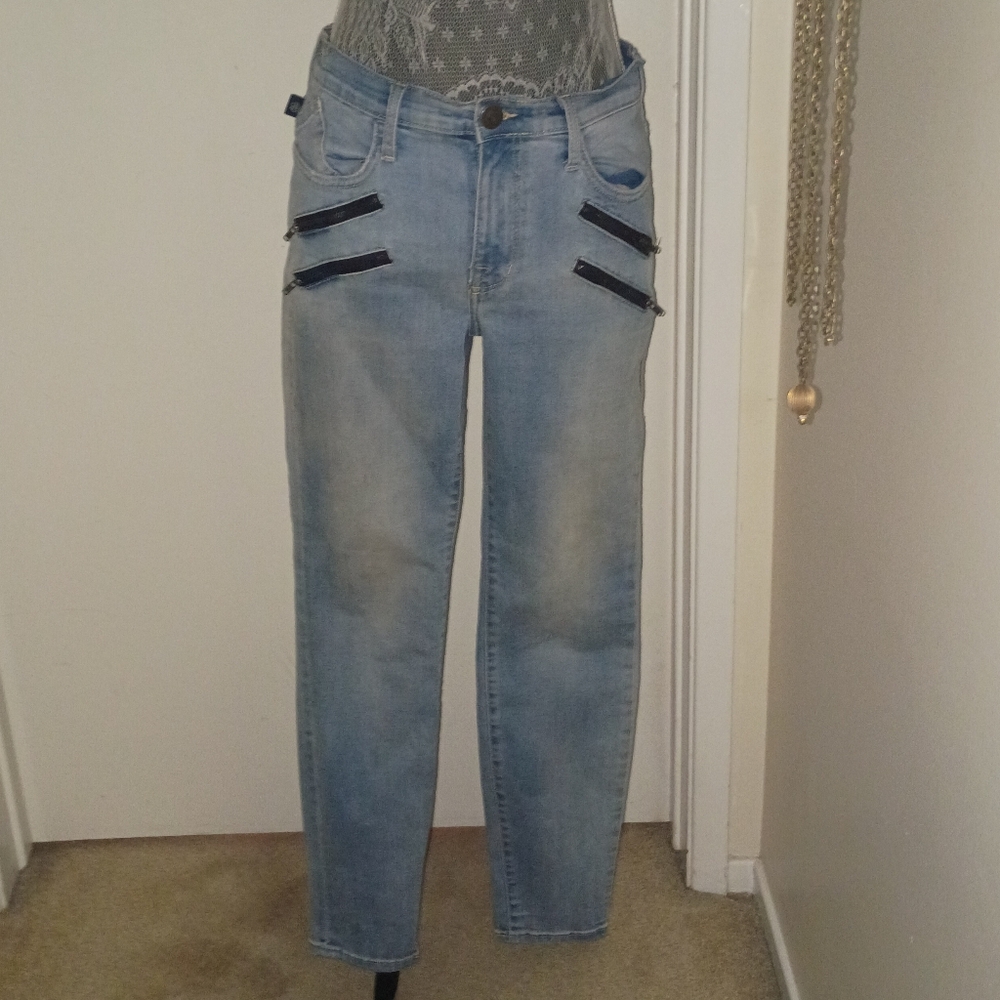 Rock & Republic Kasmiere Zipper Pocket Skinny Jeans Light Wash Sz 10
